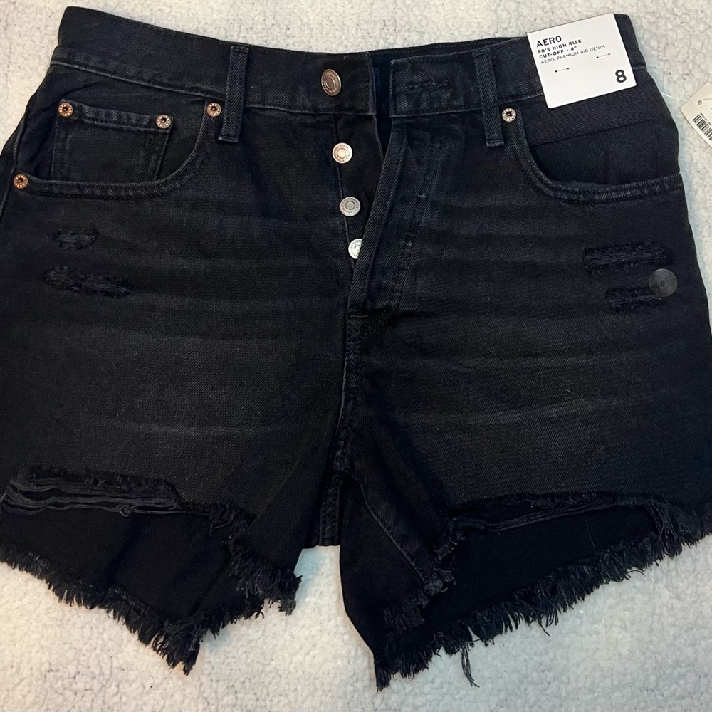 Aeropostale Black Distressed Jean Shorts